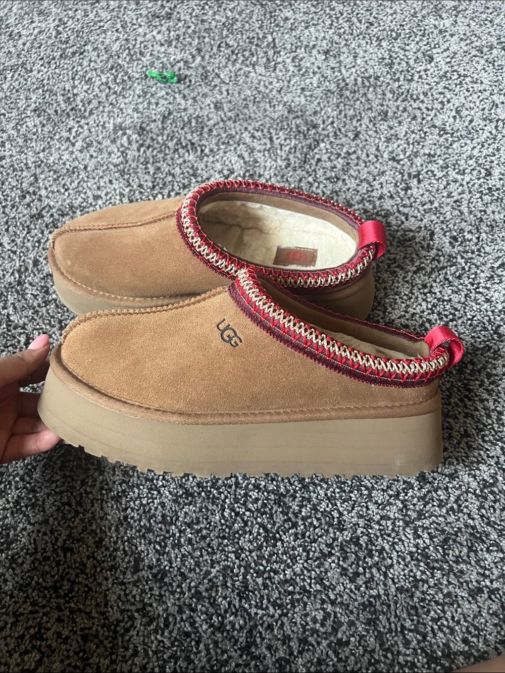 UGG womens Chestnut Suede Slip-On Loafers with Red Trim - Picture 3 of 5